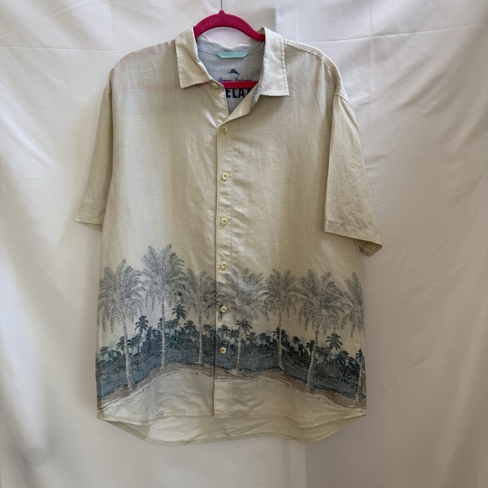 Tommy Bahama Relax Mens XL 100% Linen Palm Tropical Hawaii Button Down Shirt